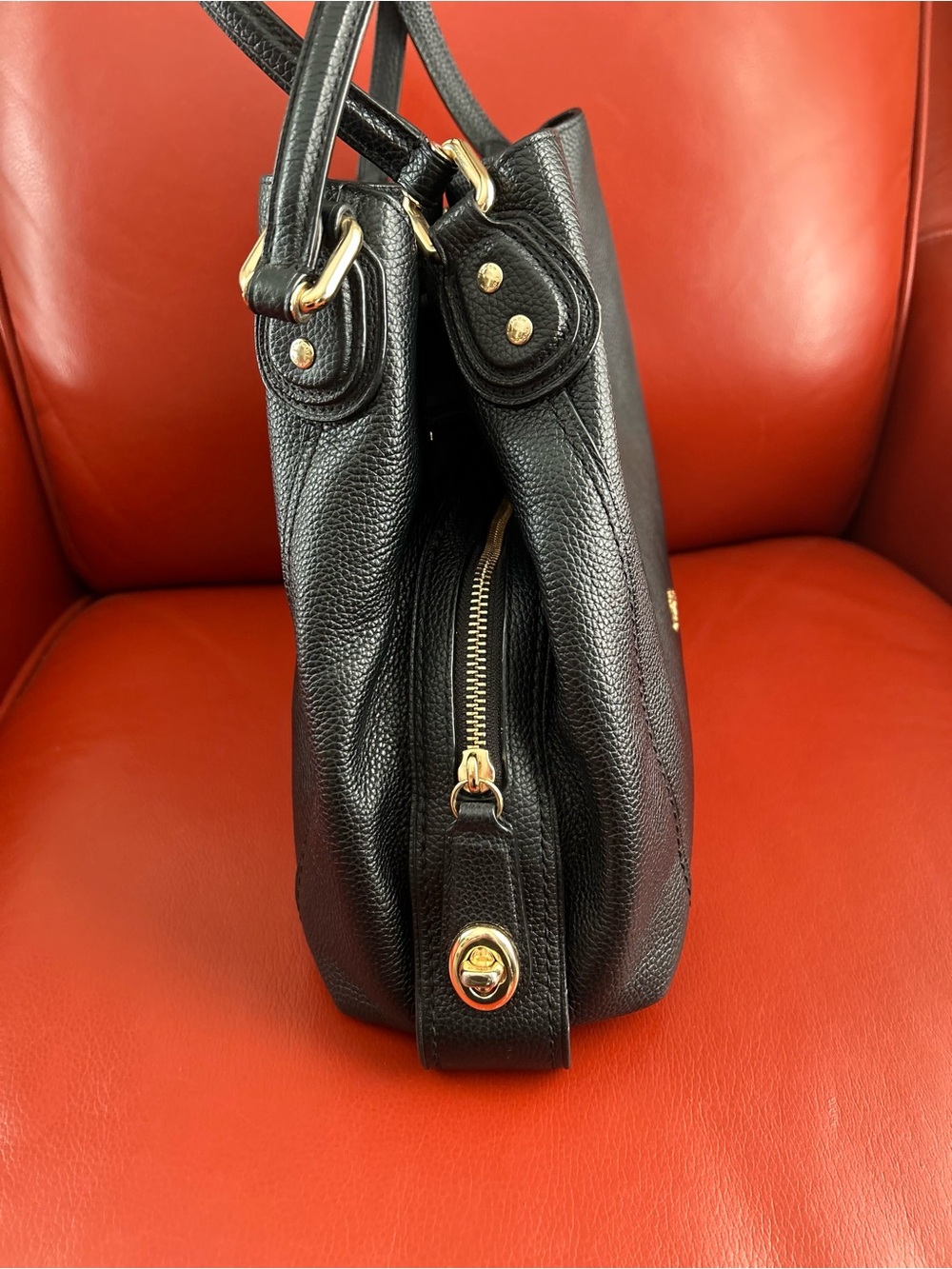 Coach Edie 57125 black pebble leather shoulder bag with gold hardware. Like new! - Picture 5 of 15